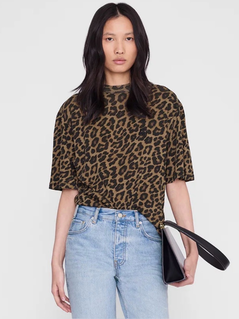 Anine Bing AVI TEE in Black And Brown Leopard Size S